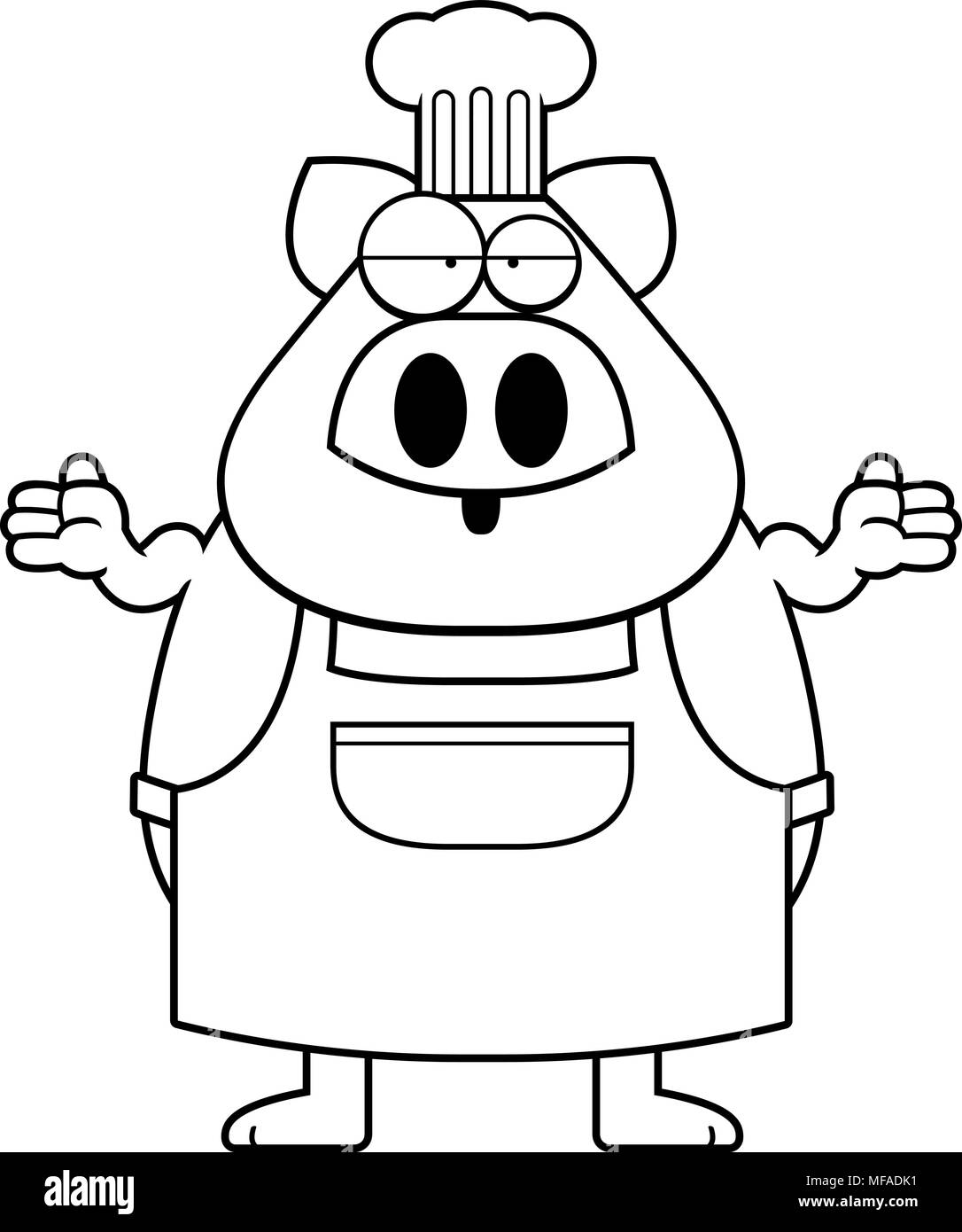 A cartoon illustration of a pig chef looking confused. Stock Vector