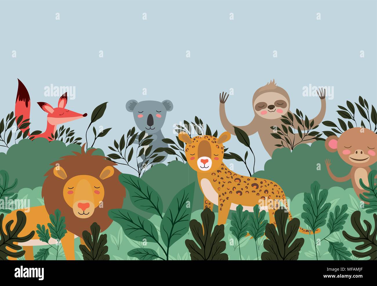 group of animals in the forest scene vector illustration design Stock ...