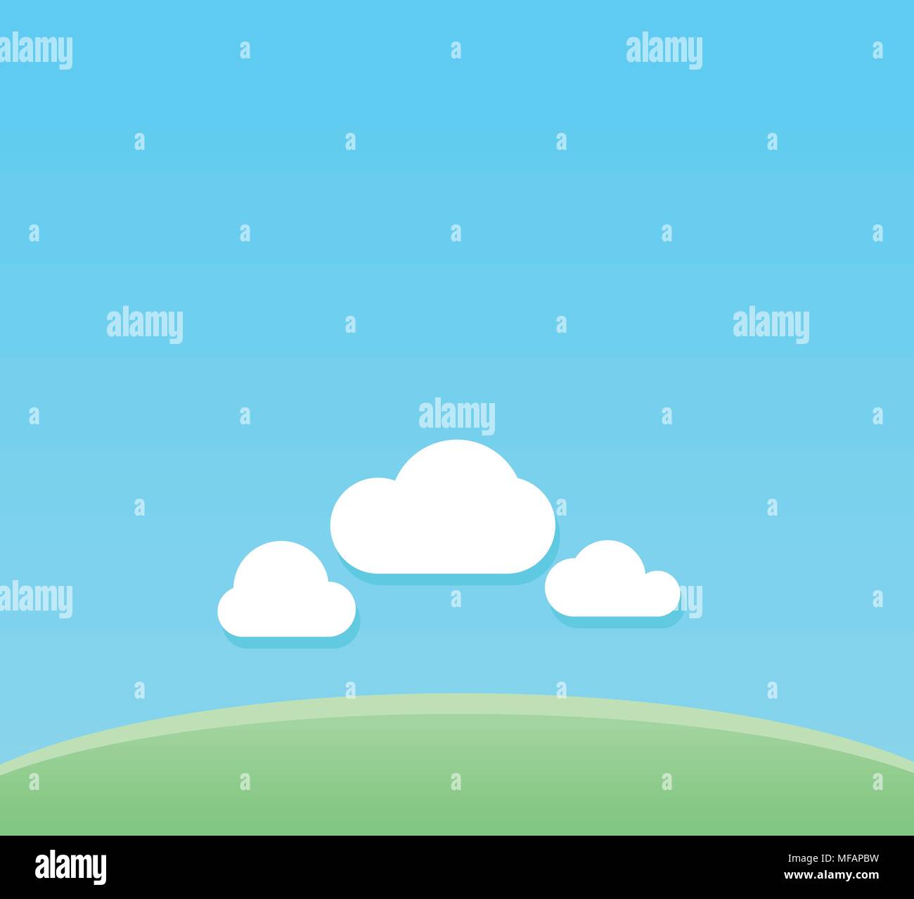Vector Cartoon Background of clear day with copy space - Backdrop with blue sky under green field. Stock Vector