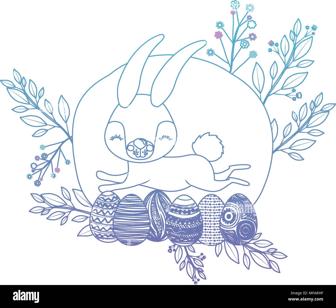 cute rabbit with egg and wreath easter celebration vector illustration ...