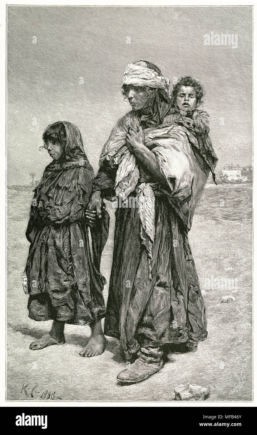 Engraving of a bedouin woman and her family. From an original engraving in the 1891 edition of In Scripture Lands by Edward L Wilson Stock Photo