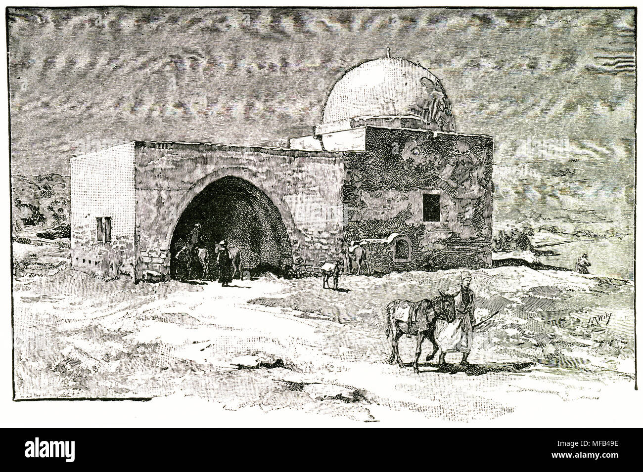 Engraving of Rachel's tomb in Israel. From an original engraving in the 1891 edition of In Scripture Lands by Edward L Wilson Stock Photo