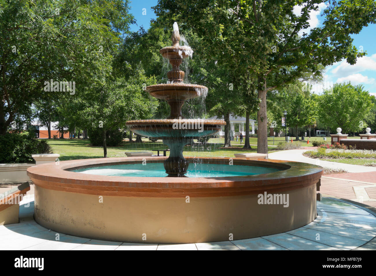 Water fountain in a municipal park downtown Foley, Alabama. Stock Photo