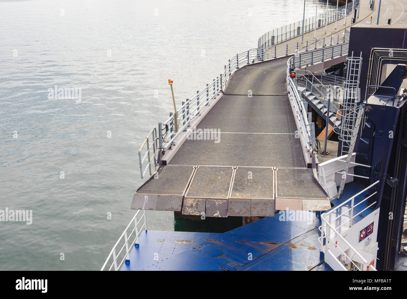 Road for transport of vehicles over the ship to cross the strait Stock Photo