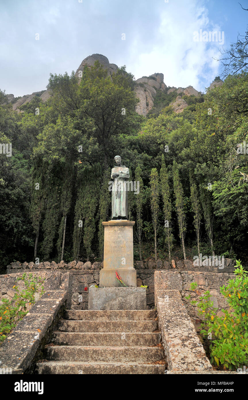 A statue of Saint Francis of Assisi at Montserrat Monastery, Catalan, Spain. Stock Photo