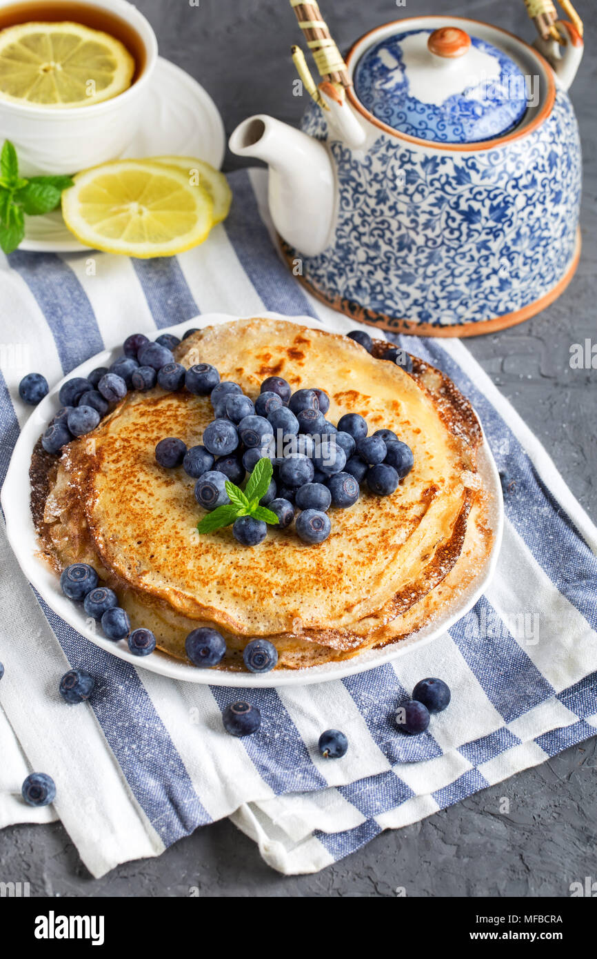 Healthy vegan pancakes crepe with blueberry Stock Photo Alamy