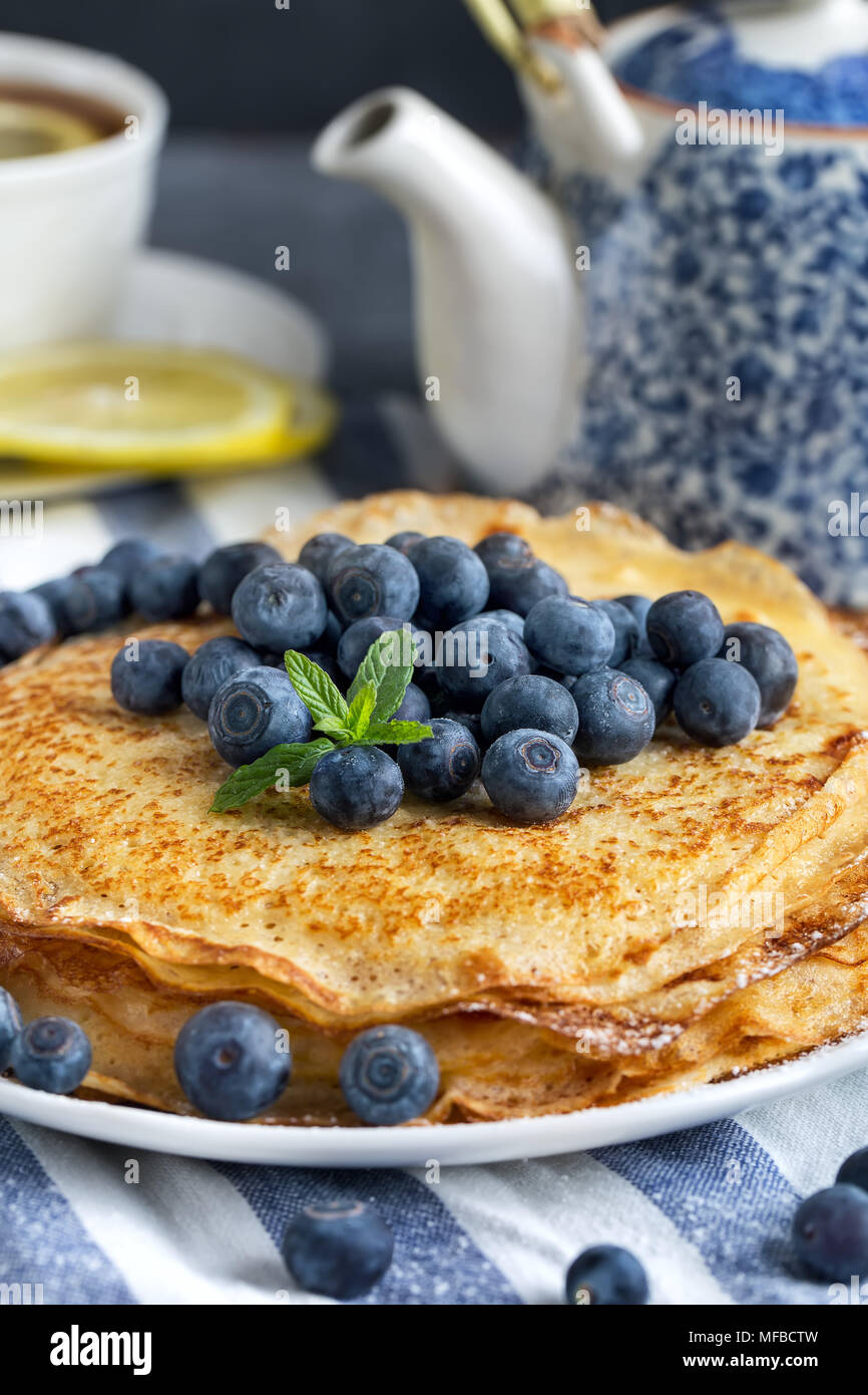 Healthy vegan pancakes crepe with blueberry Stock Photo Alamy