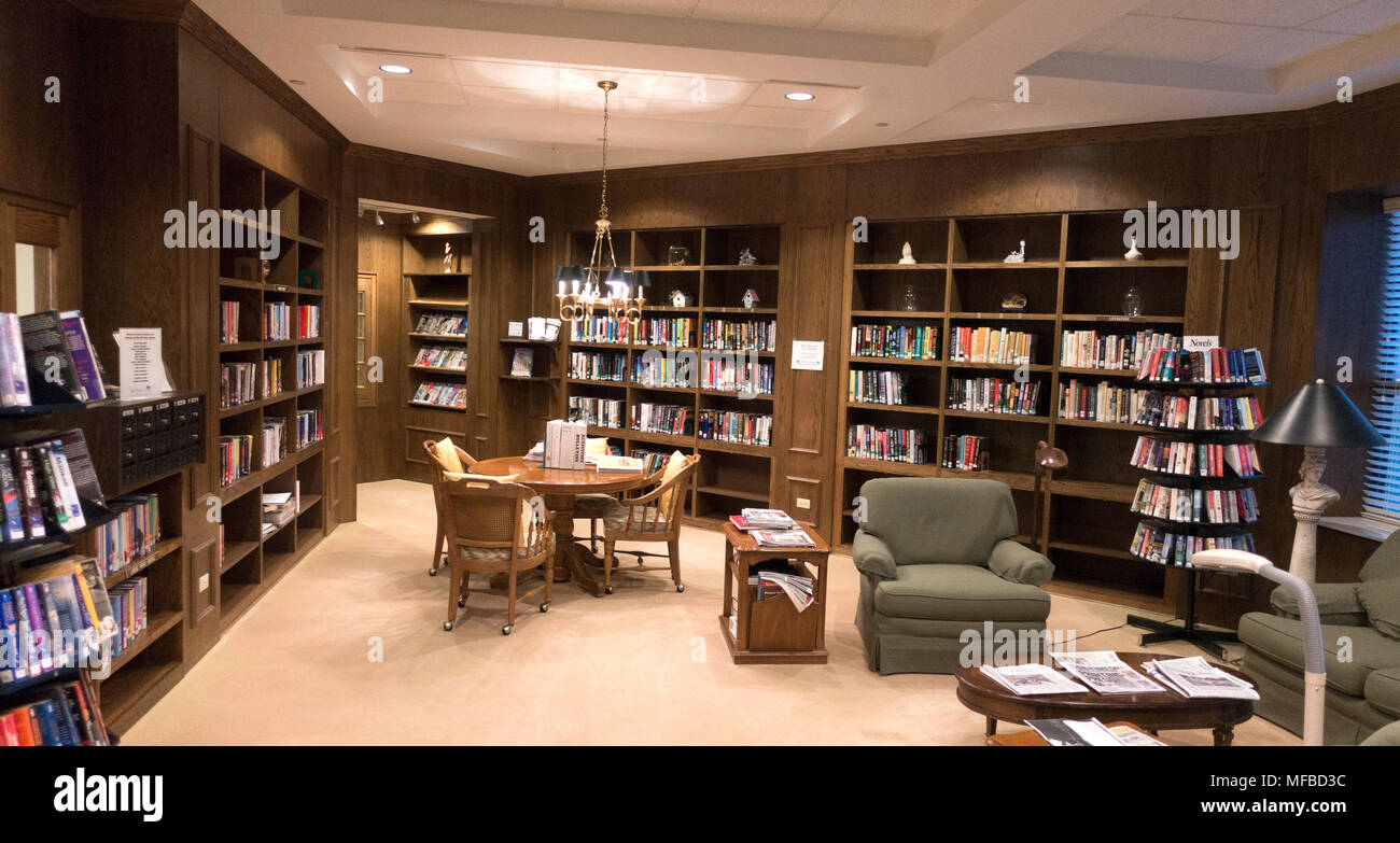 Large library in the Oak Trace Retirement Community building. Downers Grove Illinois IL USA Stock Photo