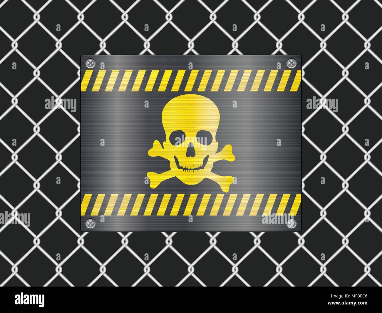 Wire fence and jolly roger sign background. Vector illustrator. Stock Vector