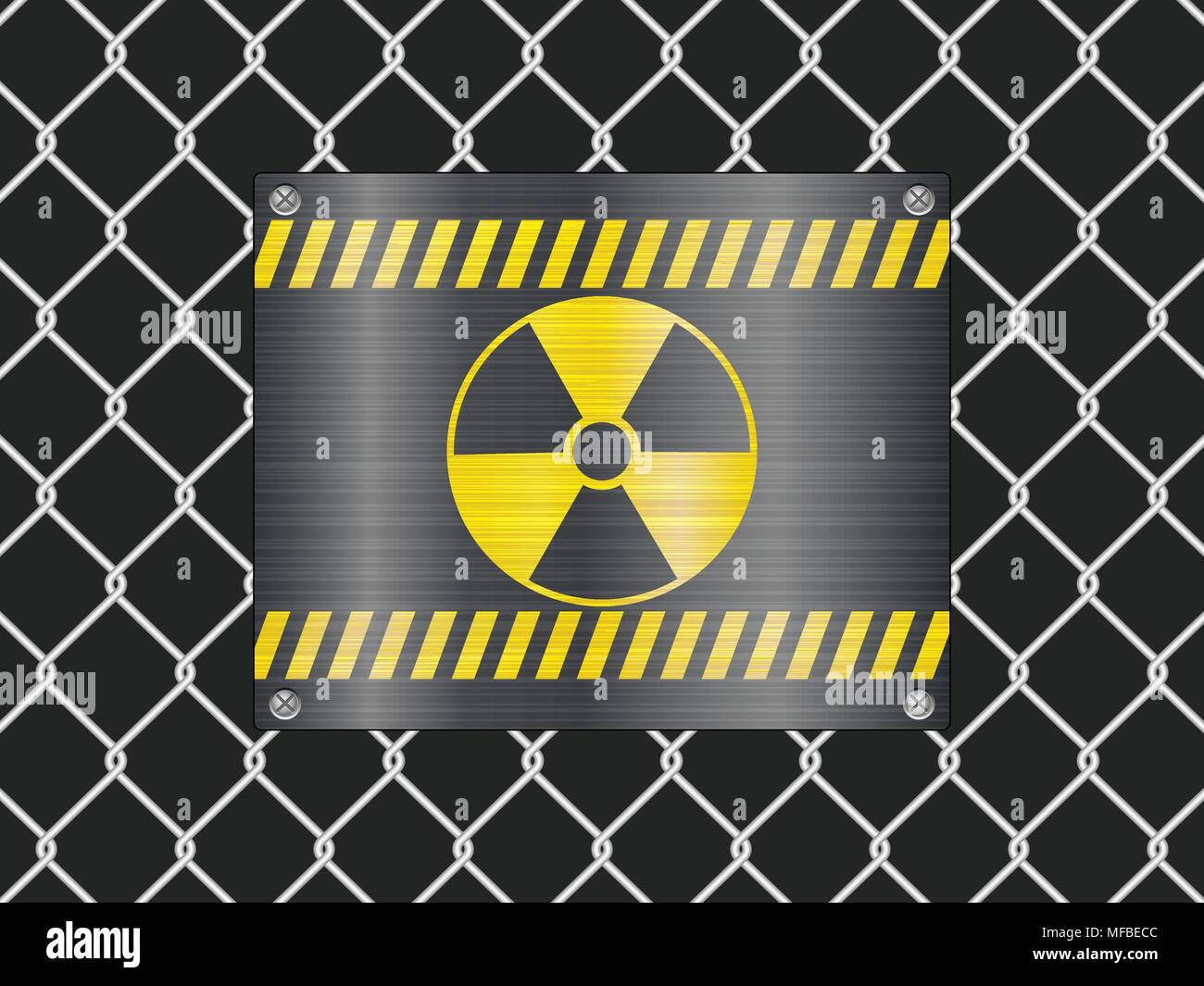 Wire fence and radiation sign background. Vector illustrator. Stock Vector