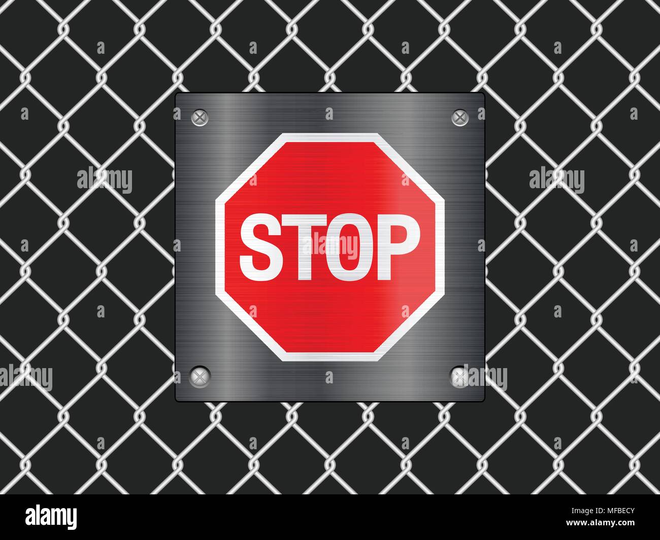 Wire fence and stop sign background. Vector illustrator. Stock Vector