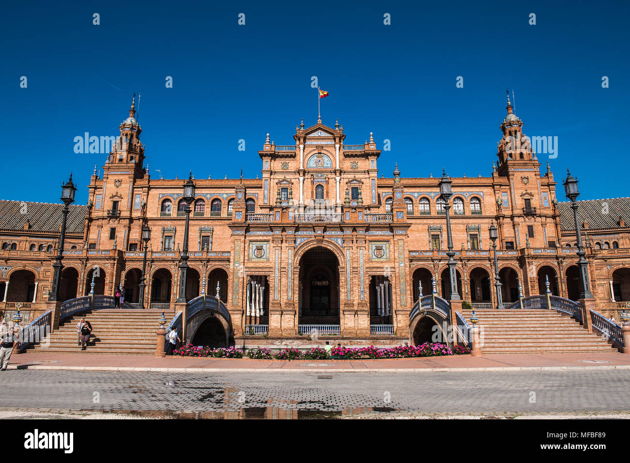 Central building main entrance at the Plaza de Espana in Seville, Andalusia, Spain. It's example