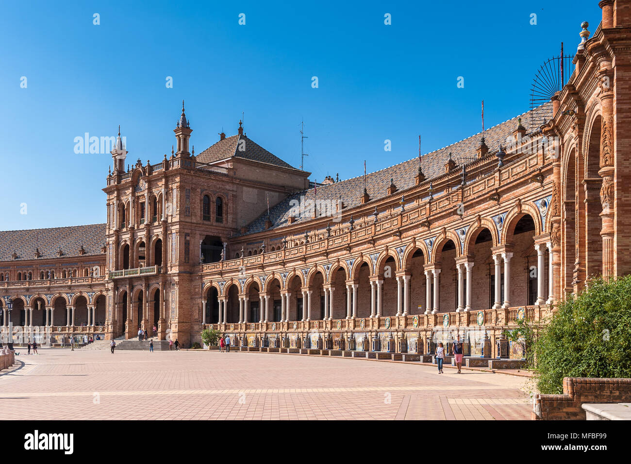 Part of the Central building at the Plaza de Espana in Seville ...