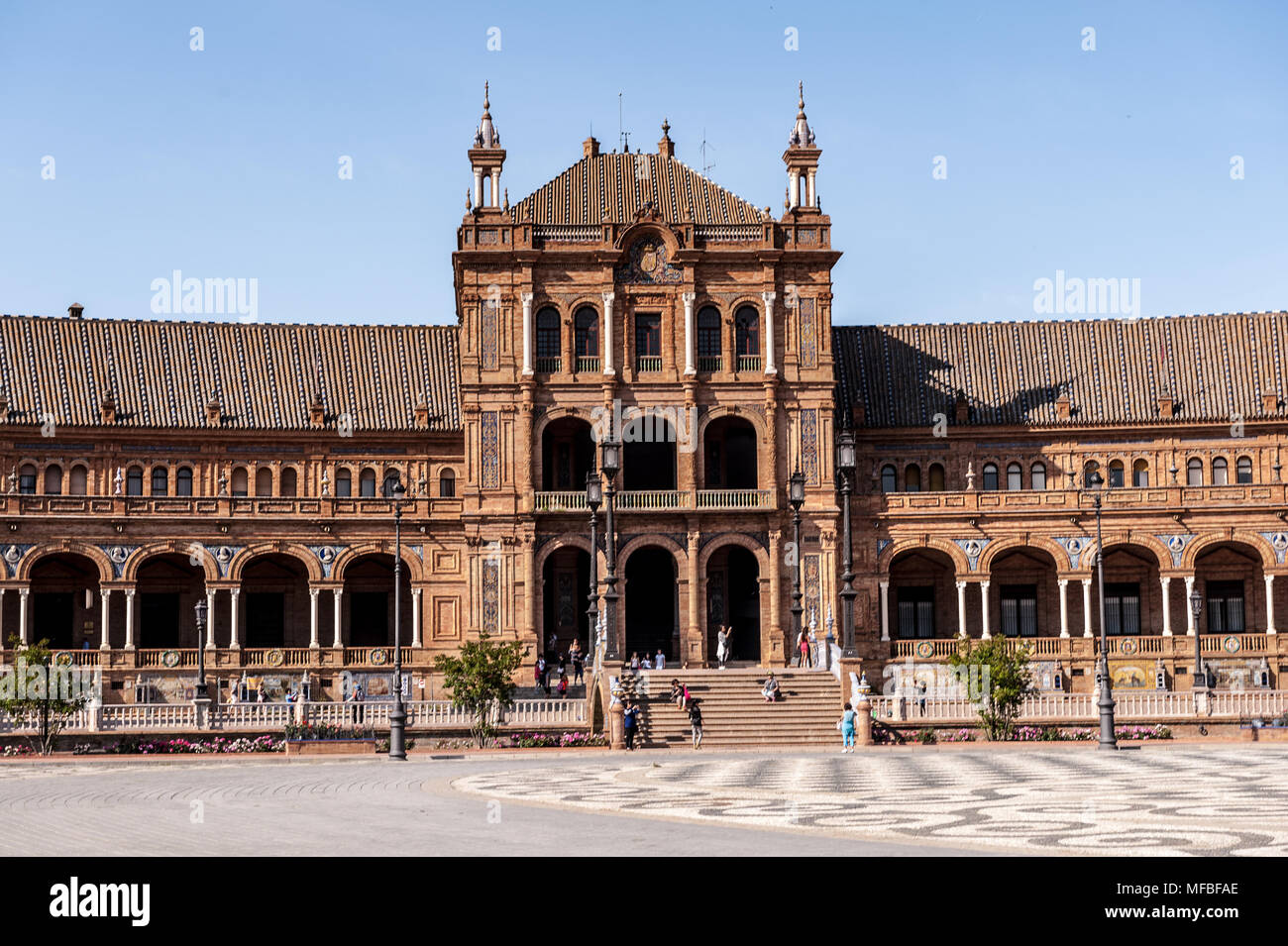 Central building at the Plaza de Espana in Seville, Andalusia, Spain. It's example of the Renaissance Revival style in Spanish architecture. Stock Photo