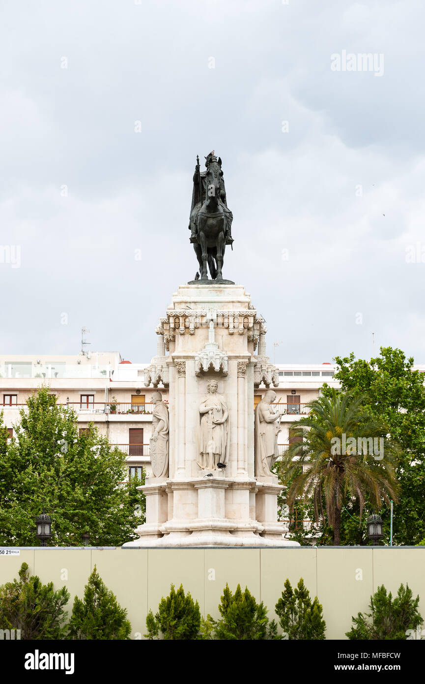 Bronze equestrian statue of Ferdinand III of Castile in the Plaza Nueva ...