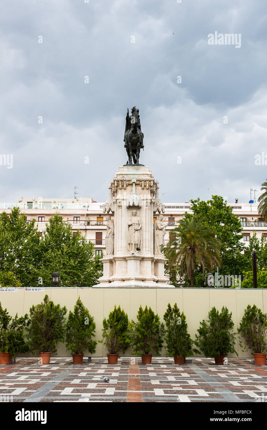 Bronze equestrian statue of Ferdinand III of Castile in the Plaza Nueva ...