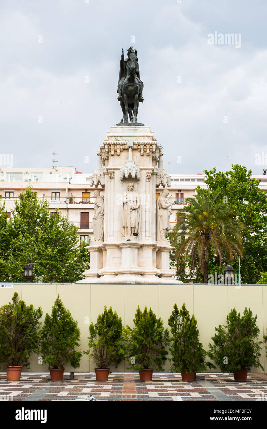 Bronze equestrian statue of Ferdinand III of Castile in the Plaza Nueva ...