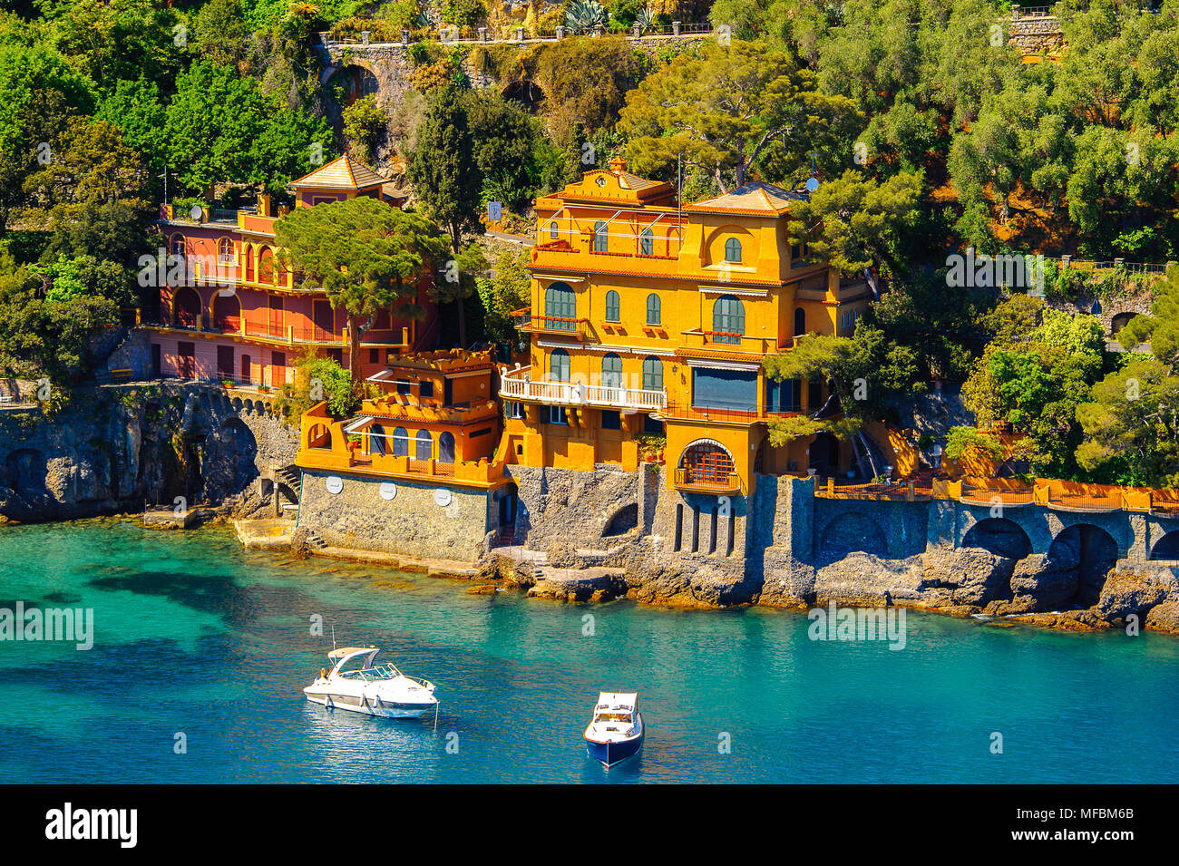 Aerial view of Portofino, an Italian fishing village, Genoa province