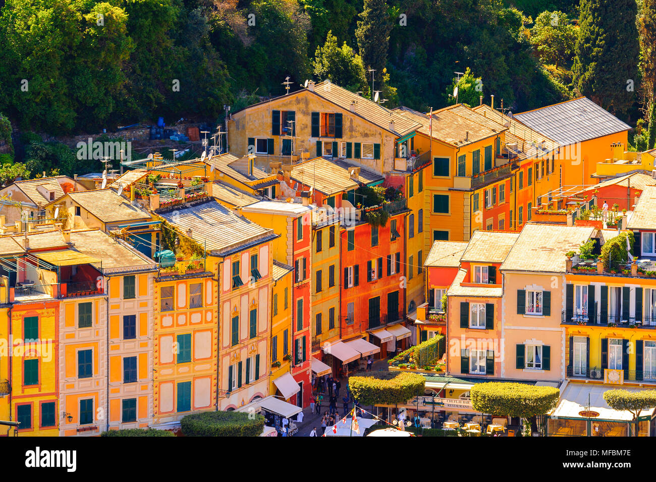 Aerial view of Portofino, an Italian fishing village, Genoa province