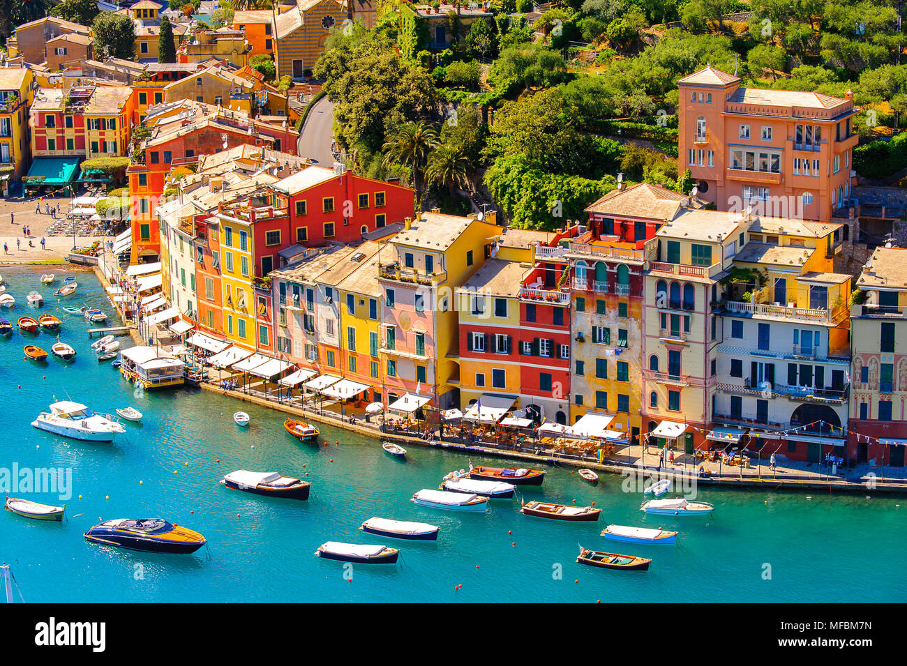 Aerial view of Portofino, an Italian fishing village, Genoa province
