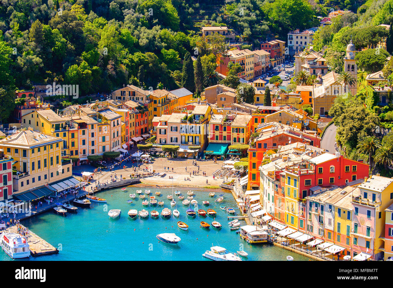 Aerial view of Portofino, an Italian fishing village, Genoa province