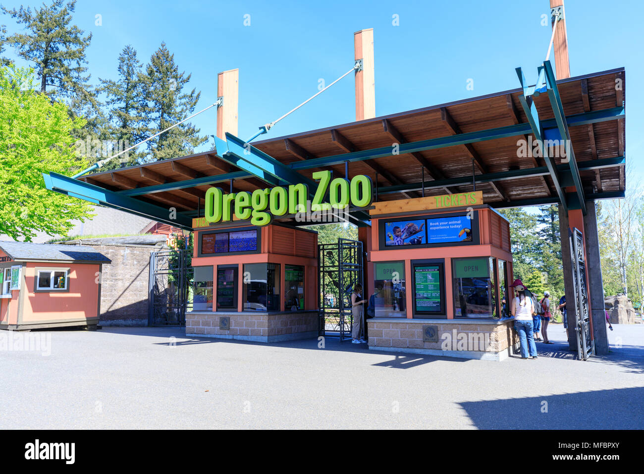 Portland, Oregon, USA April 24, 2018 Main gate of Oregon Zoo, which