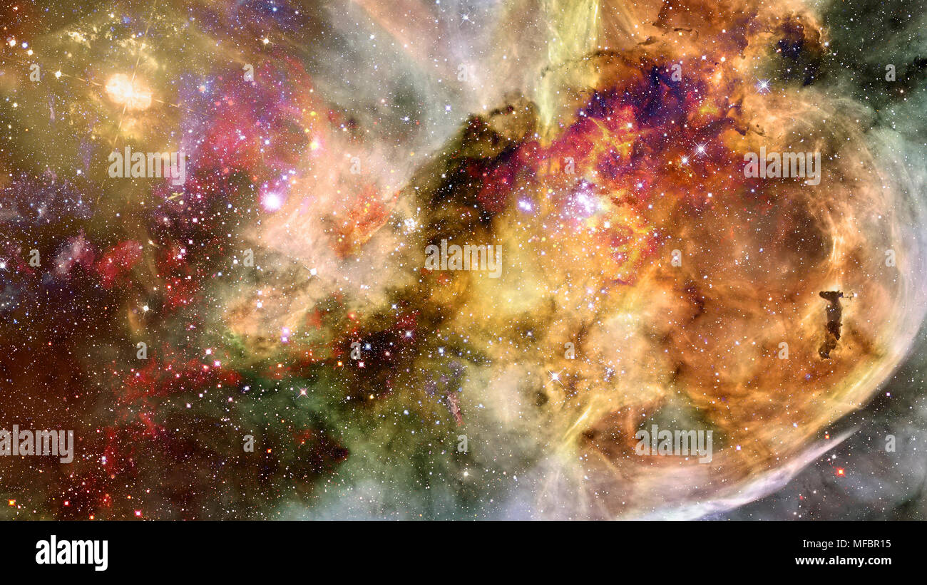 Giant glowing nebula. Space background with red nebula and stars ...