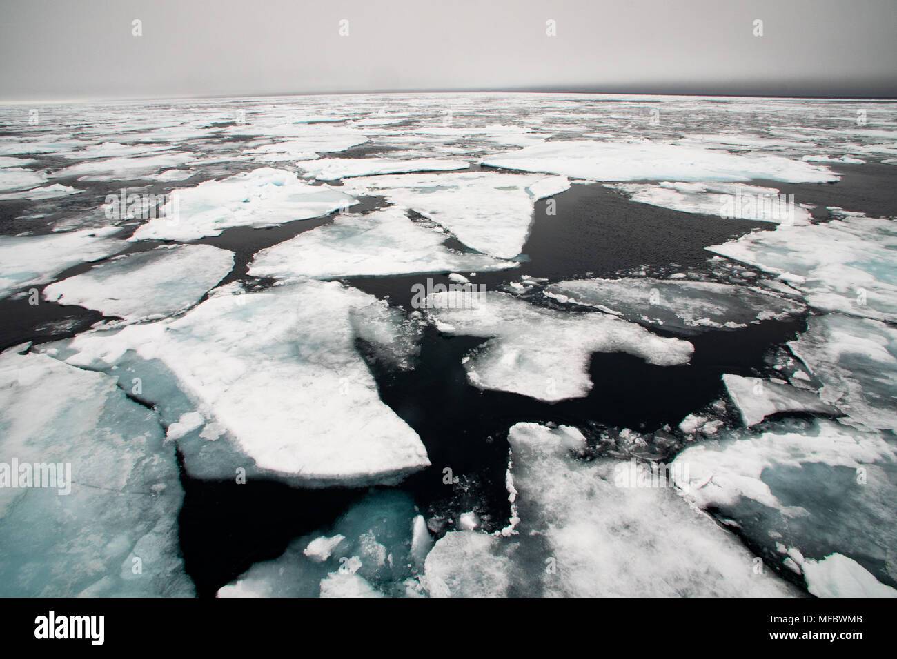 Arctic sea ice in Svalbard, Norway in June 4 Stock Photo