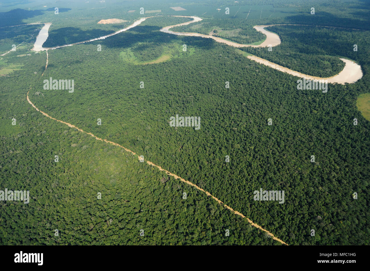 KINABATANGAN RIVER and Oxbow Lake Sabah, Borneo, Malaysia Stock Photo