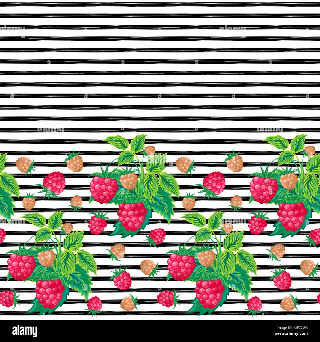 Rasperry Pattern Seamless vector pattern. Bright hand drawn raspberry pattern on the ...