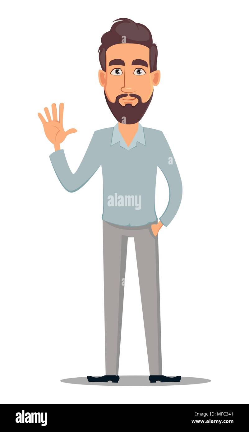 Business man in casual clothes. Businessman cartoon character waving hand. Vector illustration on white background Stock Vector Image & Art - Alamy Business man in casual clothes. Businessman cartoon character waving hand. Vector illustration on white background Stock Vector Image & Art - Alamy