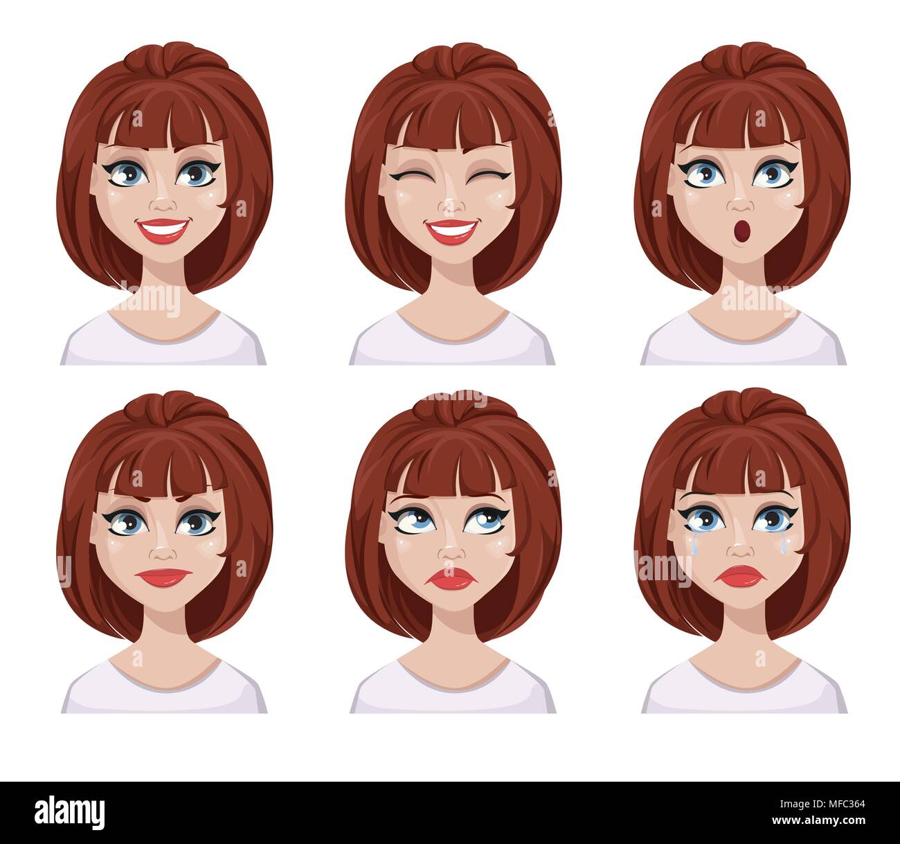 Face expressions of woman with brown hair. Different female emotions set. Beautiful cartoon character. Vector illustration isolated on white backgroun Stock Vector Image & Art - Alamy Face expressions of woman with brown hair. Different female emotions set. Beautiful cartoon character. Vector illustration isolated on white backgroun Stock Vector Image & Art - Alamy