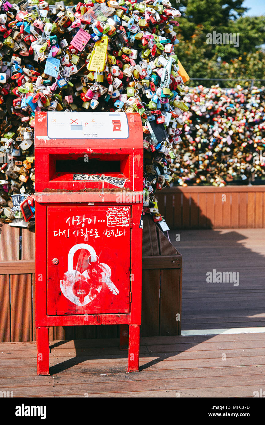 The red post office box for letter at the famous spot at Namsan Tower