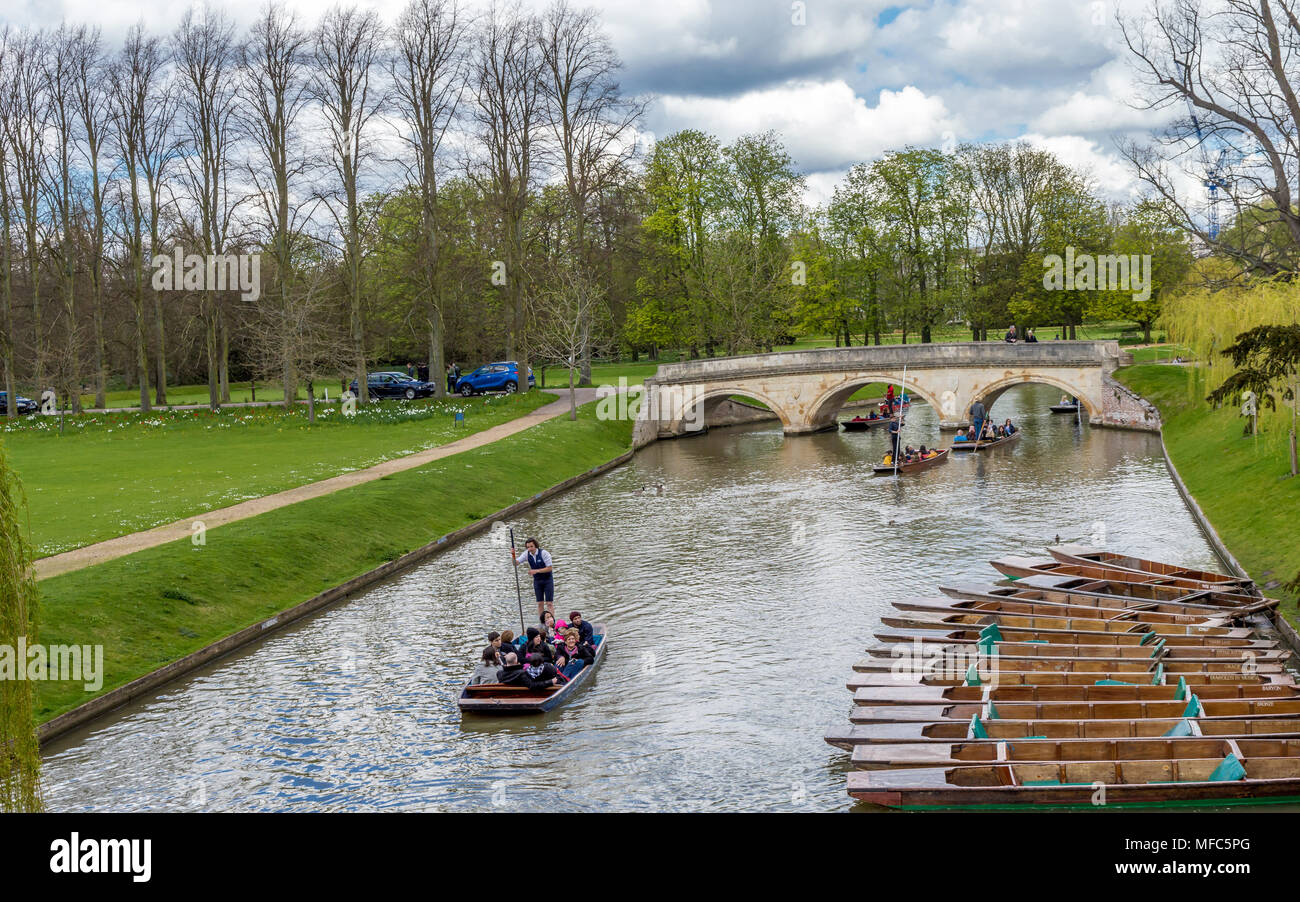 Cambridge, United kingdom - April 17, 2016 : People enjoying punting on a nice summer day on River Cam, Cambridge Stock Photo