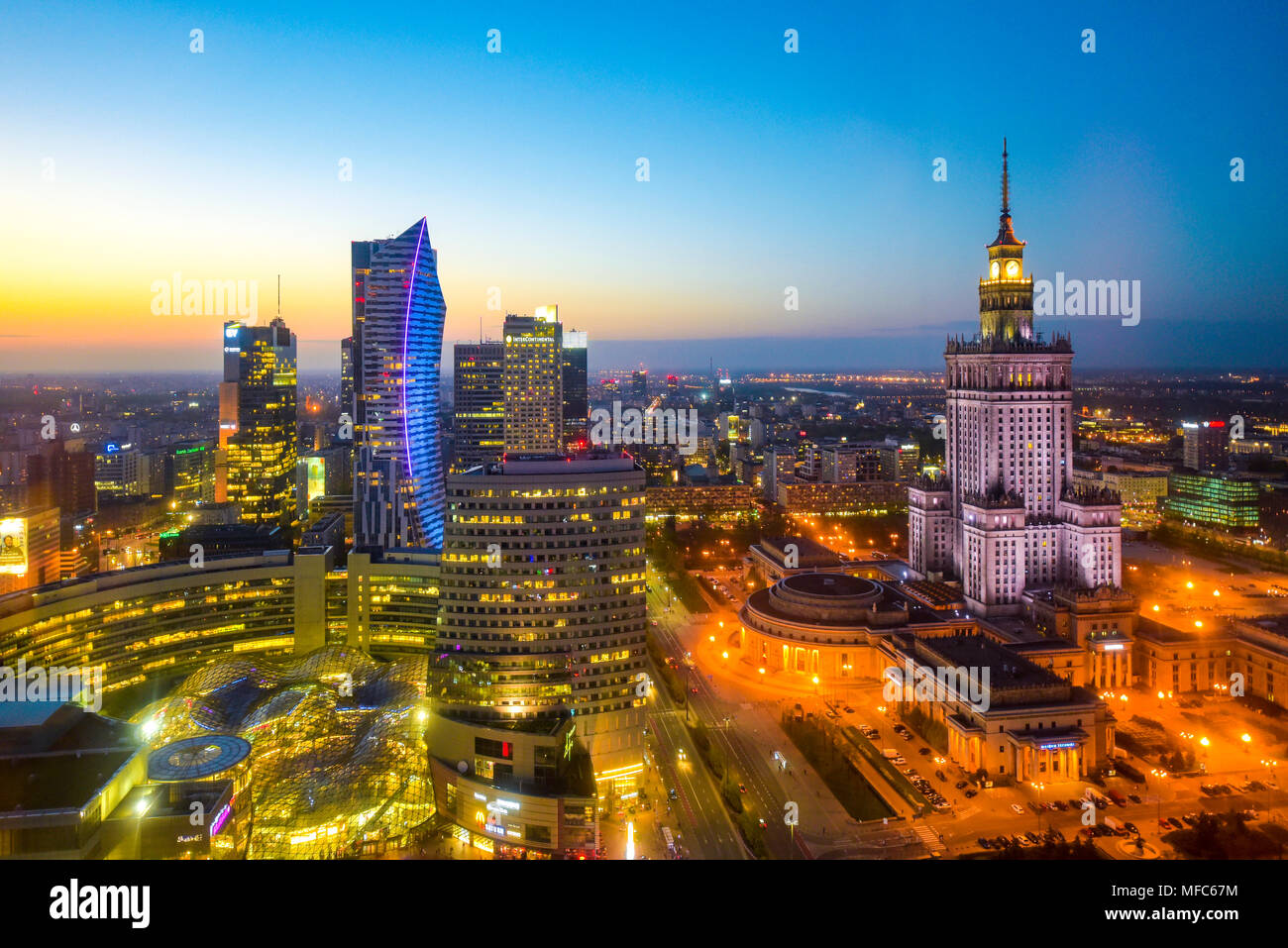 Warsaw Center with Palace of Culture and Science at night Stock Photo -  Alamy