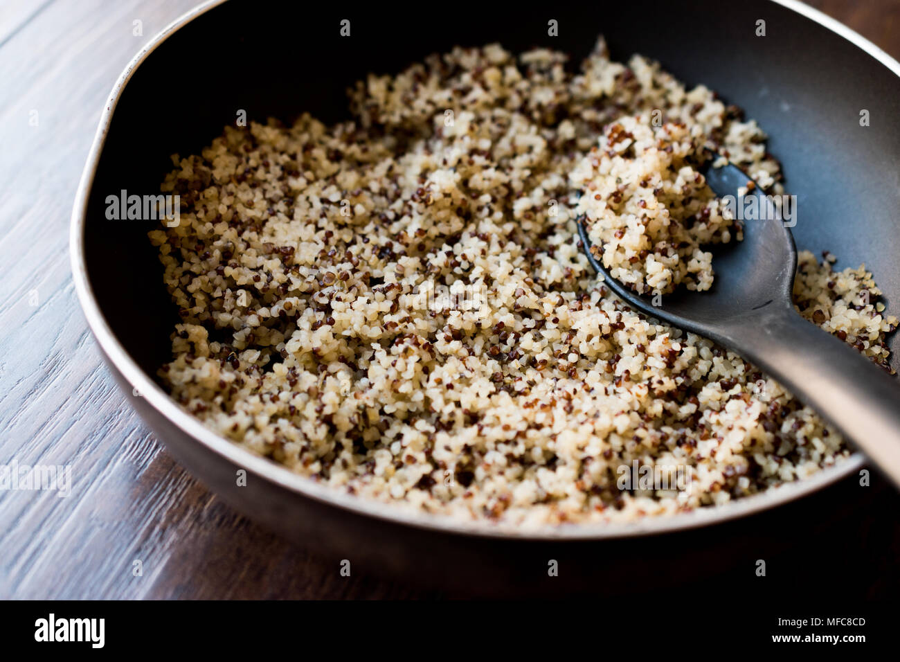 Quinoa Bulgur Chia Food Mix in Pan / Fiber Food. High Protein Organic