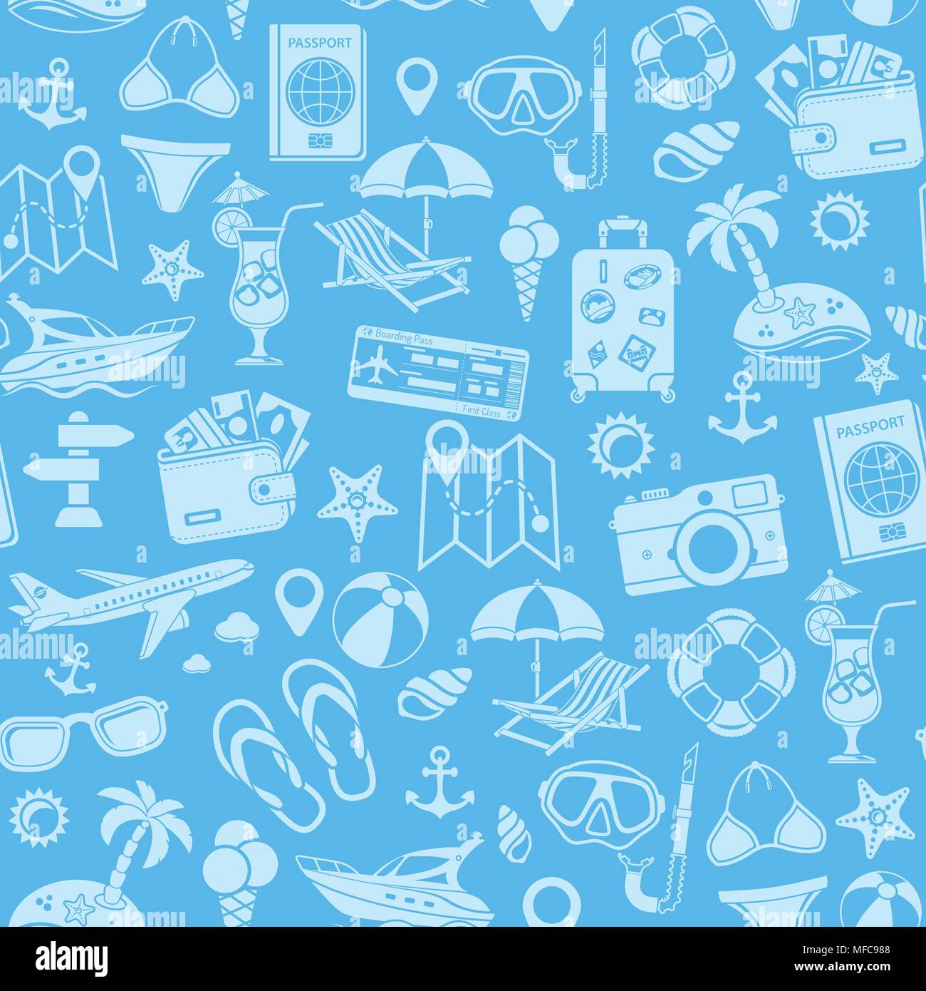 Vacation and Tourism Seamless Pattern Stock Vector