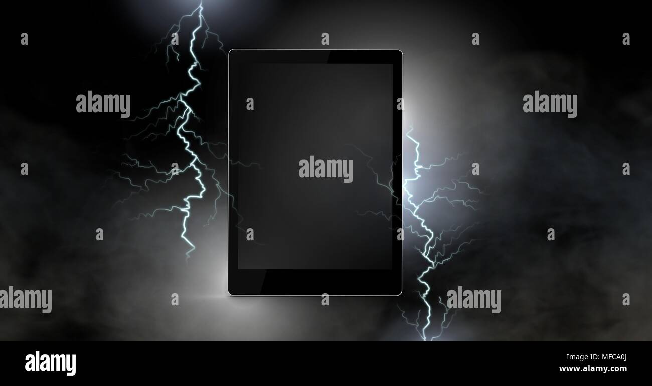 Lightning strikes and tablet Stock Photo