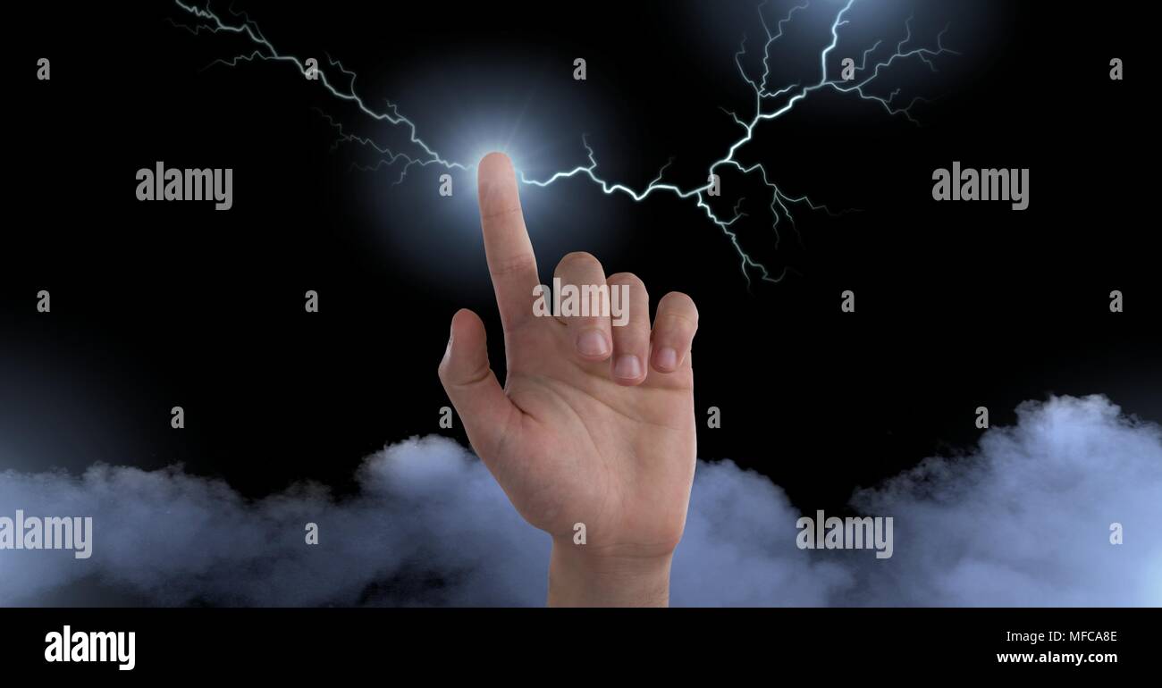 Lightning strikes and finger sparking electricity Stock Photo