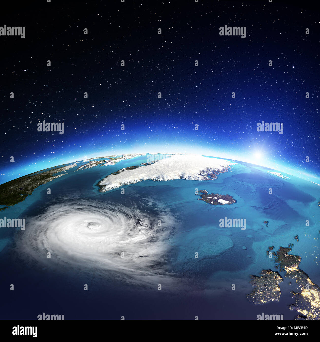 Atlantic cyclone. 3D rendering Stock Photo