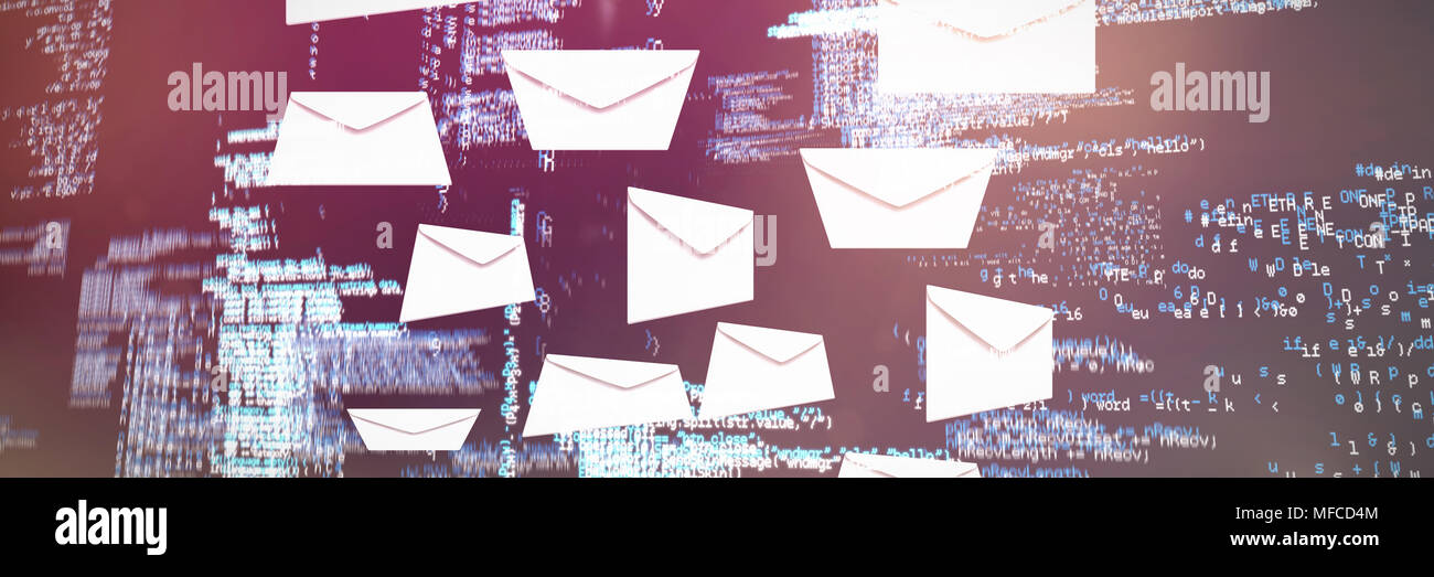 Composite image of graphic of envelopes on white background Stock Photo