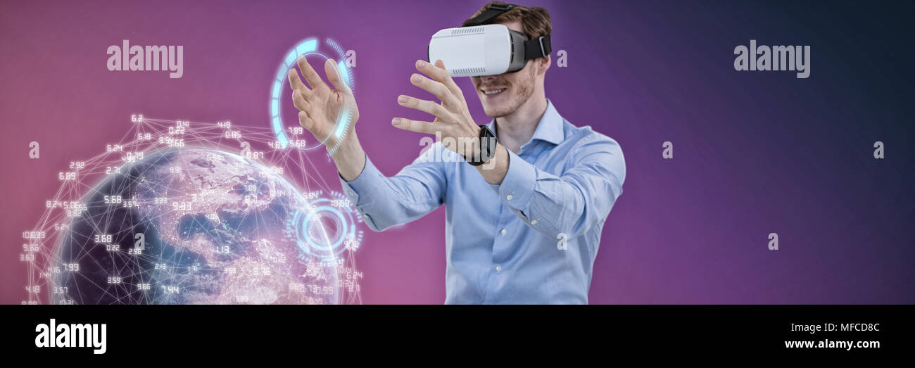 Composite image of businessman working with vr Stock Photo