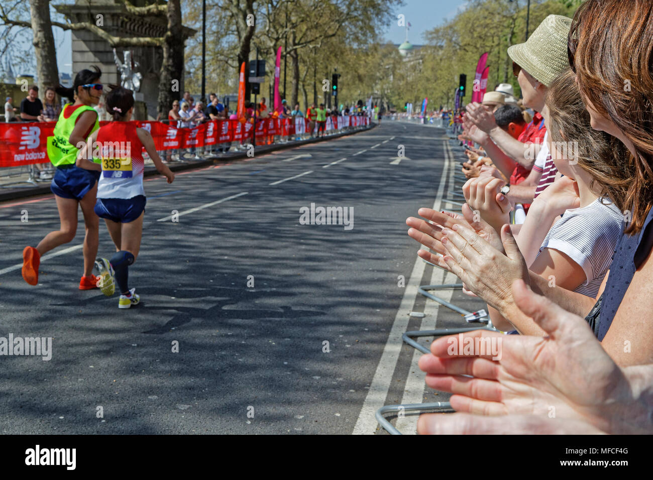 LONDON, GREAT BRITAIN, April 22, 2018 : Crowd along the track of Marathon. The 2018 London Marathon was the 38th annual mass participation London Mara Stock Photo