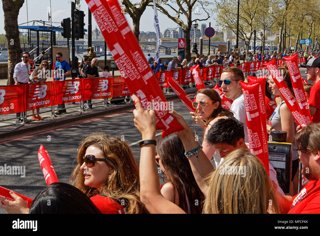 LONDON, GREAT BRITAIN, April 22, 2018 : Crowd along the track of Marathon. The 2018 London Marathon was the 38th annual mass participation in London Stock Photo
