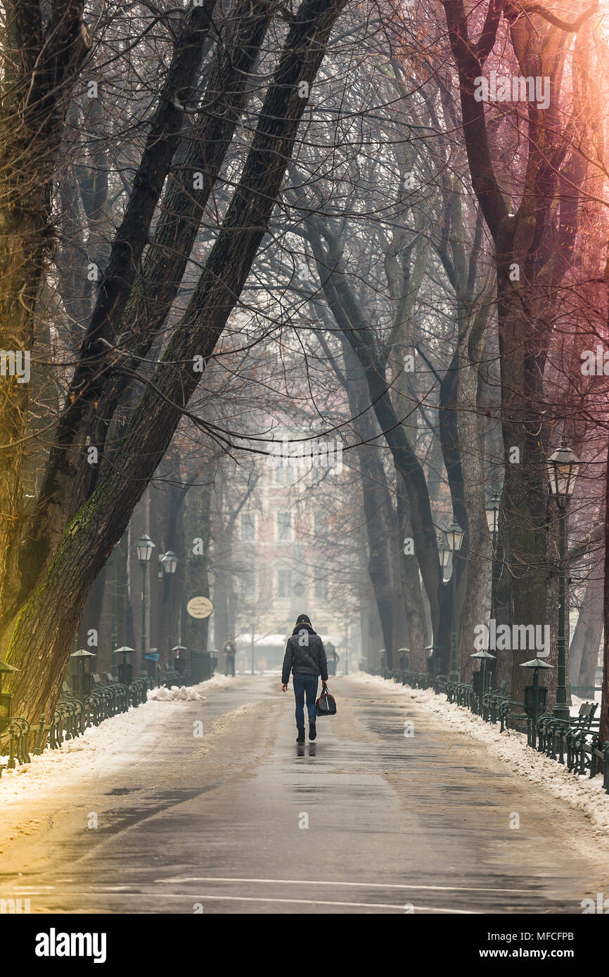 Man walking alone along snow hi-res stock photography and images - Alamy