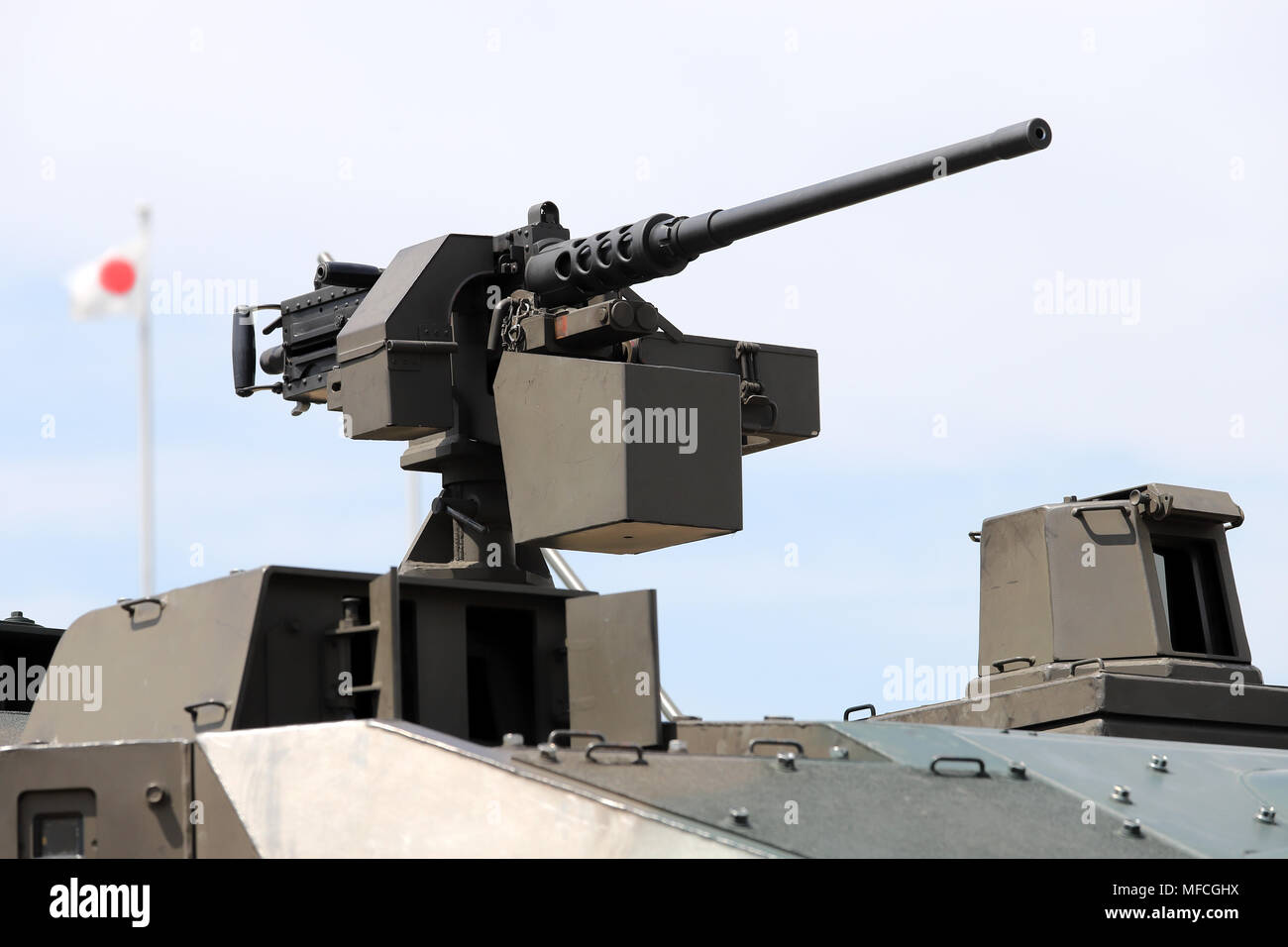 Machine gun mounted on a Japanese military vehicle Stock Photo