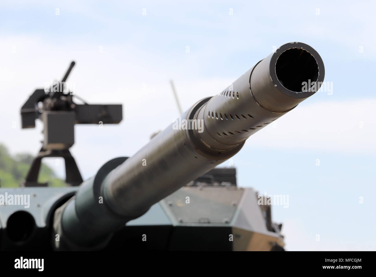 Japanese military cannon of tank with machine gun Stock Photo