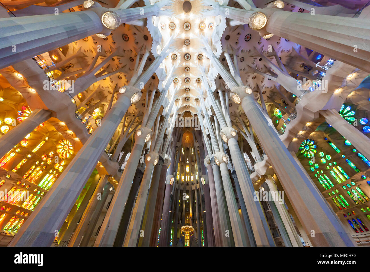 The Basílica i Temple Expiatori de la Sagrada Família is a large unfinished Roman Catholic church in Barcelona. Stock Photo