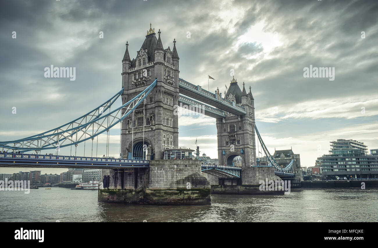 Tower Bridge London, horizontal view. Stylized photo. Stock Photo
