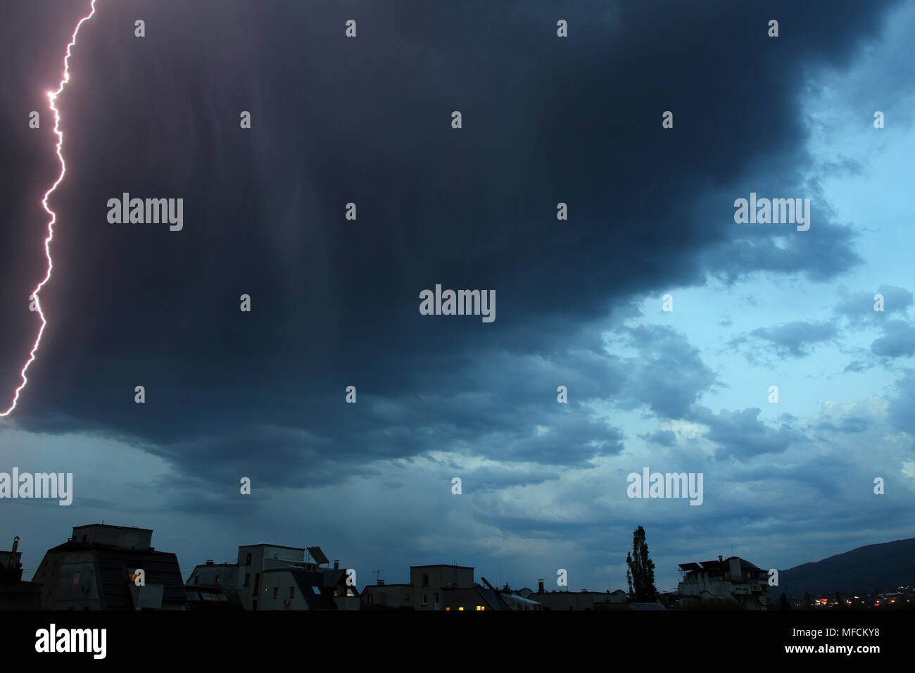 Thunderstorm lights. Bright lightning thunderstorms sparkle from the